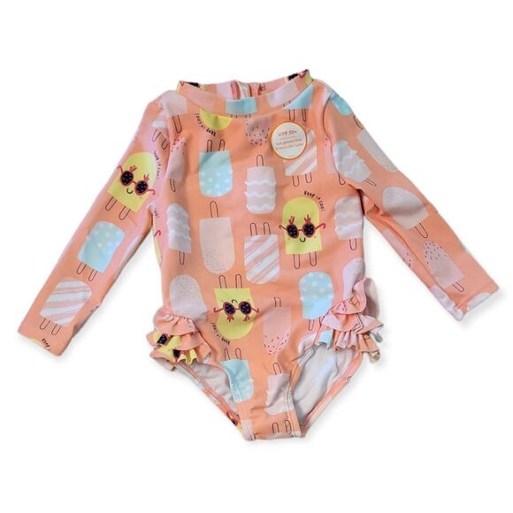 NWT Baby Girls' Popsicle Print Long Sleeve One Piece Rash Guard - Picture 1 of 2